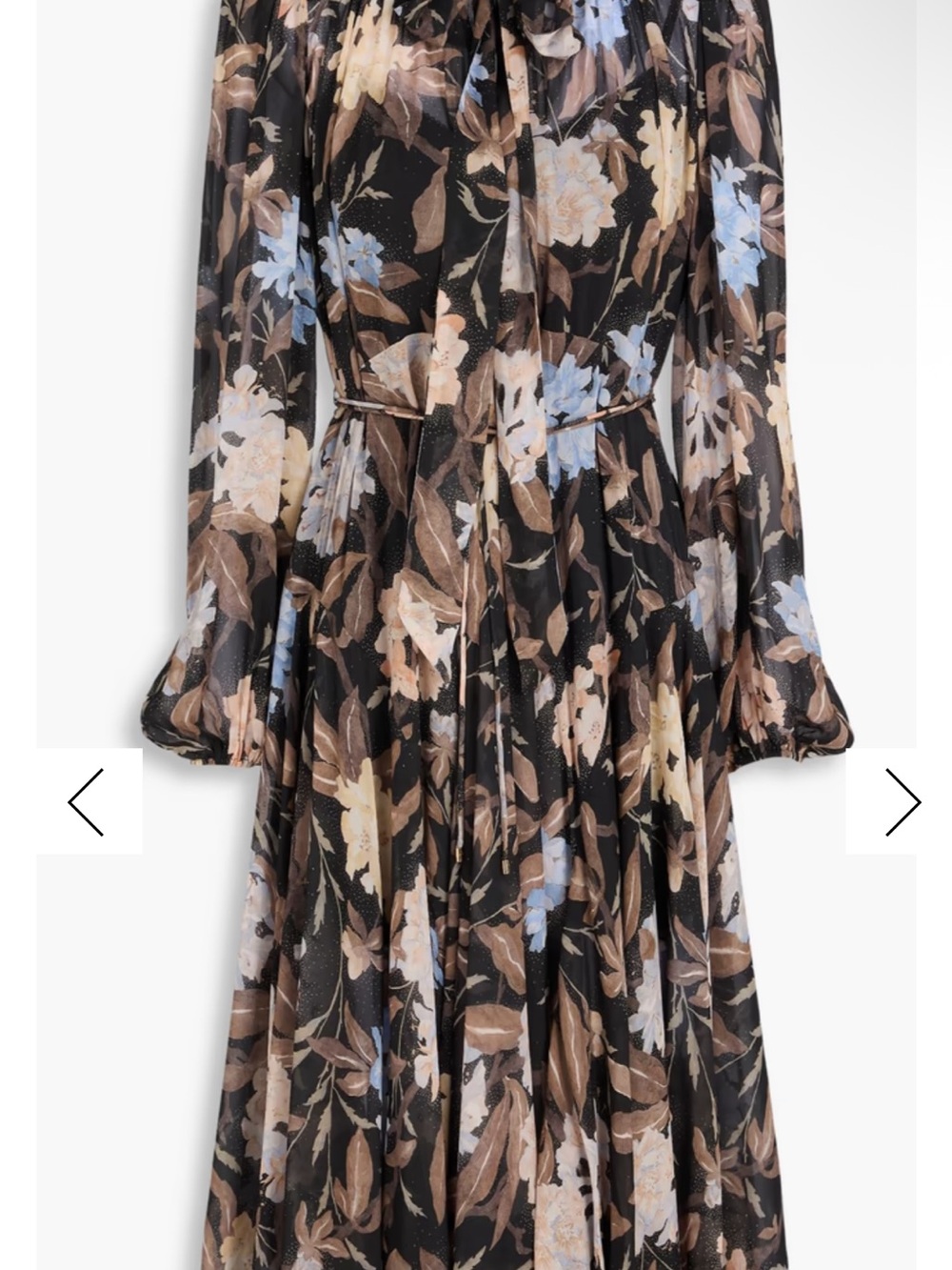 Zimmerman!! New!! Floral Long-Sleeve Maxi Dress in Black and Brown